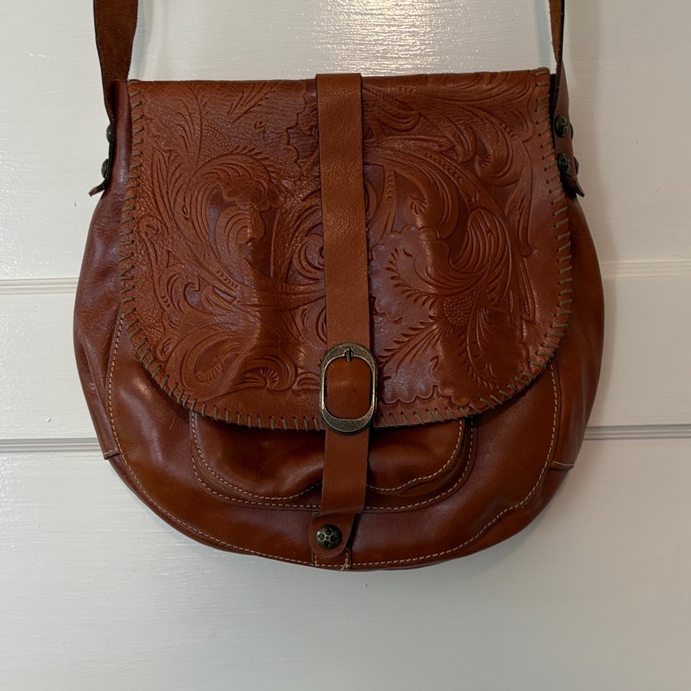Patricia Nash Embossed Brown Leather Shoulder Bag